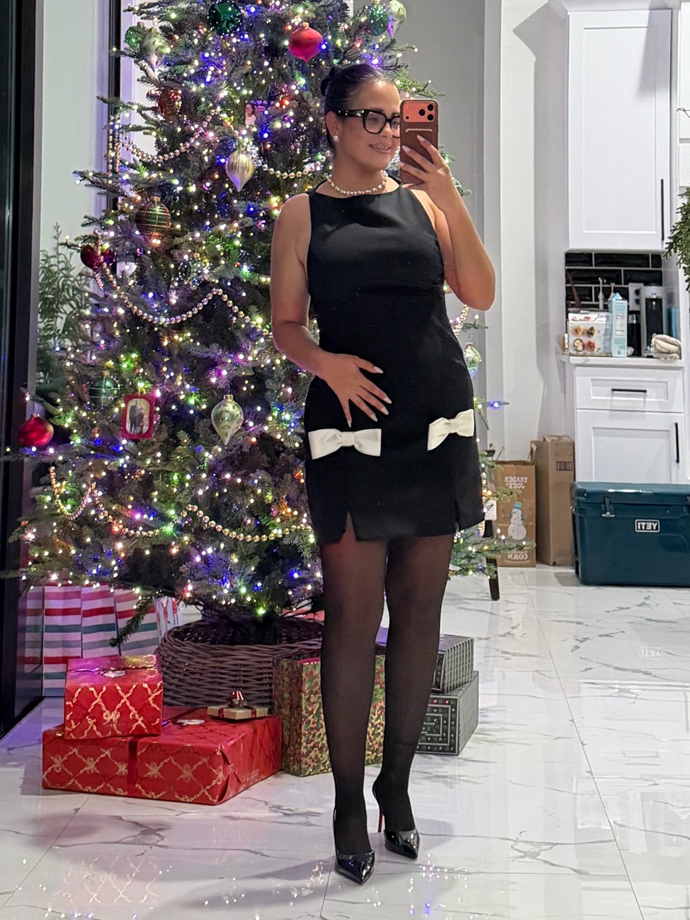 Zara Black Mini Dress with Cream Bow Accents